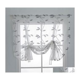 Curtain Drapes Roman Shade European Embroidery Leaf Tie Up Window Kitchen Bedrooms Pubs Voile Sheer Tab Top Drop Delivery Home Gar Dh2Cq