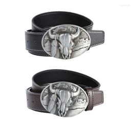 Belts Men's PU Leather Belt Waist Strap Causal Metal Buckle Western Cowboy For Work Business Dress PantsBelts Enek22