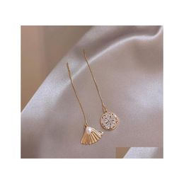 Stud Fashion Jewelry S925 Sier Post Asymmetry Earrings Fan Pearl Flower Dangle Tassel Drop Delivery Dh1Zi