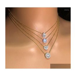 Pendant Necklaces Heart Chains Necklace For Women Aesthetic Waterdrop Shiny Iced Out Zircon Crystal Choker Korean Fashion Jewelry Gi Dh4Ha