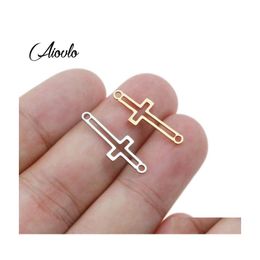 Chains Aiovlo 5Pcs/Lot Stainless Steel Hollow Cross Connectors Bracelet Charms Pendant Diy Earring Jewelry Making Accessories Drop D Dhx8D