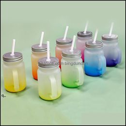 Tumblers 430Ml Sublimation Glass Mason Jar With Handle Gradient Thermal Transfer Water Bottle Colorf Sublimated Cups By Sea Drop Del Otlza