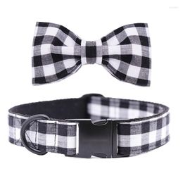 Dog Collars Chrismas Or Cat Collar Leash With Bows Grey Dots Design Cotton Webbing Black Plaid