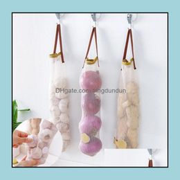 Storage Bags Home Housekee Mesh Grocery Bag Dstring Wall Hanging Kitchen Ginger Garlic Reusable Disposable Organiser Drop Delivery G Dhl5N