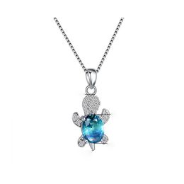 Pendant Necklaces Cute Blue Purple Oval Zircon Rainbow Stone Turtle For Women Fashion Jewellery Mticolor Crystal Animal Necklace Drop Ot6El