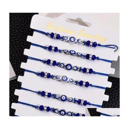 Charm Bracelets Couples Women 12Pcs/Sets Blue Turkish Evil Eye Charms Crystal Bead Adjustable Rope Chain Anklets Child Girl Jewelry1 Dhx7Z