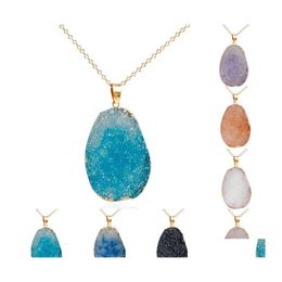 Pendant Necklaces Fashion Shiny Druzy Irregar Natural Crystal Quartz Stone Gold Chains For Women Luxury Jewelry Gift In Bk Drop Deli Otncp