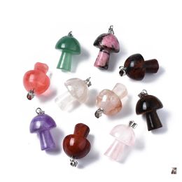 Arts And Crafts Natural Stone Charms Pink Quartz Crystal Agates Aventurine Mushroom Pendant For Diy Jewellery Making Accessories Drop Dhcjv