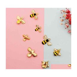 Charms 10 Pcs Lovely Rhinestone Bee Enamel Pendants For Diy Jewelry Accessories Finding Earring Gold Color Metal Insect Drop Deliver Dhhnv