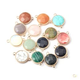 Arts And Crafts Round Shape Natural Stone Rose Quartz Tiger Eyes Opal Pendant Charms Diy For Druzy Bracelet Necklace Earrings Jewelr Dhatp