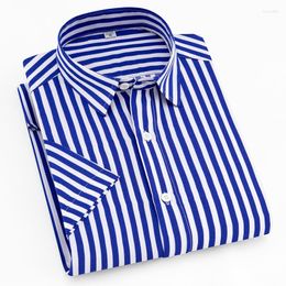 Men's Casual Shirts Quality Summer Brand Men Dress Turn Down Collar Mans Short Sleeve Shirt Striped Soft Breathable Male Outwears