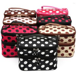 Cosmetic Bags Woman Bag Travel Polka Dot Double Layers Big Toiletry Organiser Storage Makeup Case