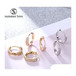 Hoop Huggie Designer Zircon Gold Sier Earring Double Row Cubic Zirconia Hie Cartilage Earrings For Women Simple Bohemian Wedding P Dhs3K