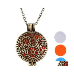 Pendant Necklaces Fashion Essential Oil Diffuser Womens Jewellery Aromatherapy Lockets Necklace Bronze Steampunk Wheel Gear Drop Deliv Ot5Pd