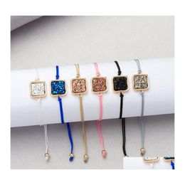 Charm Bracelets Shiny Druzy Stone Square Natural Adjustable Rope Wrap Bangle For Women Fashion Jewelry In Bk Drop Delivery Otenu