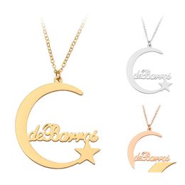 Pendant Necklaces Custom Personalised Name Keychain For Women Men Stainless Steel Alphabet Letter Moon Star Fashion Jewellery Gift Dro Otwoi