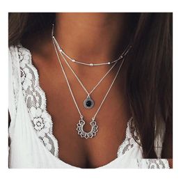 Pendant Necklaces Fashion Jewellery Mtilayer Necklace Metal Sunflower Chain Drop Delivery Pendants Dhizt