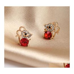 Stud Fashion Jewelry S925 Sliver Post Earrings Crystal Rhinstone Cute Rat Mouse Drop Delivery Dhnin