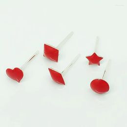 Brincos de garanhão 925 prata esterlina fofa pequena estrela/coração/redonda/quadrado/esmalte vermelho rômbico para mulheres esmalte