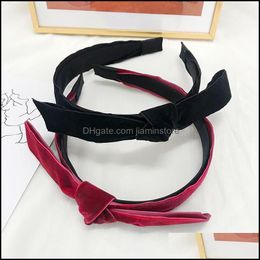 Stirnb￤nder elegantes Veet Bogen Haarband f￼r Hochzeitsfeier Frauen Haarzubeh￶r geknotete Kopfwurzelkopfb￤nder Schwarz Red Hoop Drop liefern OTTDM