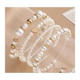 Beaded Strand Korea Temperament Fashion Pearl Bracelet For Women 4 Set White Love String Wedding Jewelry Bridesmaid Gifts Drop Deliv Dhlos