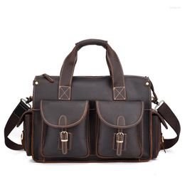 Briefcases AETOO Leather Handbag Top Layer Cowhide Business Bag Men Retro Simple One-shoulder Diagonal Horizontal Crazy Horse B