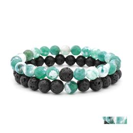 Charm Bracelets Couple Bracelet Turquoises Black Matte Natural Stone Bangle 8Mm Elastic Rope Beaded For Women Jewellery Q92Fz Drop Deli Dhdzh