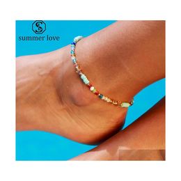 Anklets Trendy Mti Colour Crystal Beaded Bracelet For Women Bohemian Girls Leg Anklet Foot Jewellery Summer Love Drop Delivery Dh4Hj