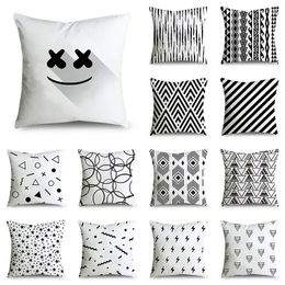 Pillow Black And White Geometric Figures Decorative Cover Floral Case For Car Sofa Decor Pillowcase Home Pillows 45 X