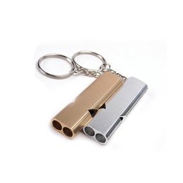 Key Rings Chain Double Tube Survival Whistles Waterproof Portable Aluminum Alloy Safety Whistle For Outdoor Hiking Cam Fishing Drop Dhgqn