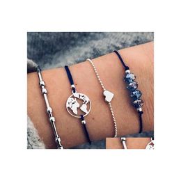 Charm Bracelets Fashion Jewelry Bracelet Set Metal Map Beads Chain Bangle 4Pcs Drop Delivery Dhxgy