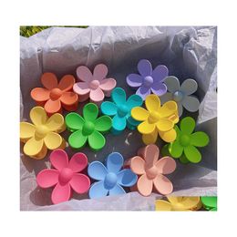 Hair Clips Barrettes 7.5Cm Solid Color Flower Shaped Claws Frosted Clip For Women Ponytail Girls Candy Colors Accessories 5245 Q2 Dhpky