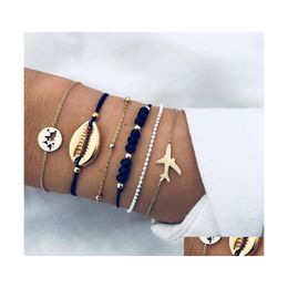 Charm Bracelets Fashion Jewelry Bracelet Set Metal Shell Plane Map Beads Chain 6Pcs Drop Delivery Dhjaq