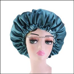 Hair Clips Barrettes Adjust Caps Satin Bonnet Double Layer Waterproof Sleep Night Cap Head Jewellery For Curly Springy Styling Acc28 Otq9R