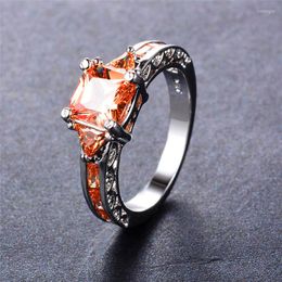 Wedding Rings RongXing Princess Cut Champagne Zircon Square For Women Silver Colour Birthstone Crystal Ring Female Jewellery