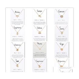 Pendant Necklaces 12 Constellation With White Gift Card Zodiac Sign Gold Chains For Men Women Fashion Jewellery Bk Drop Delivery Pendan Otcur