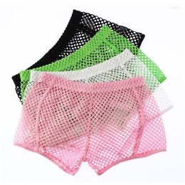 Underpants Sexy Mens Underwear Fishnet See Through Boxer Shorts Breathable Male Sheer Panties Beachwear Sleep Bottoms Nightwear
