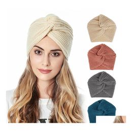 Beanie/Skull Caps Autumn Winter Womens Hat Turbans Beanies Cap Lady Knitted Warm Cross Knot Knit Hats Drop Delivery Fashion Accessor Dh0Eb