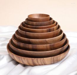 Bowls Acacia Wood Whole Plate Size Salad Rice Bowl Household Kitchen Utensils