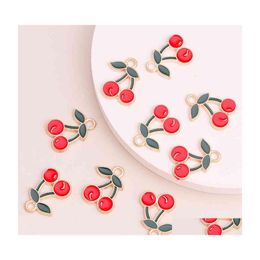 Charms 10Pcs 17X12Mm Enamel Cherry Beads For Diy Making Bracelets Necklaces Crafting Drop Earrings Jewelry Accessories Delivery Find Dh6Se