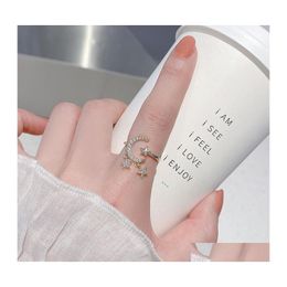 Cluster Rings Luxurious Rhinestone Star Moon Opening Ring For Women Girls Fashion Irregar Finger Thin Gift 2021 Female Jewellery Party Dhvp7