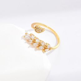 Wedding Rings Leaf Open Ring - Plated Real Gold Temperament Diamond 18k Copper Female