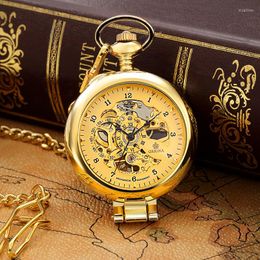 Pocket Watches Gorben Golden Mechanical Watch Men Fashion Retro Casual Skeleton Dial Silver Hand Wind Male Fob Chain