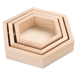 Storage Boxes 3pcs/1pc Wood Jewelry Bracelet Necklace Display Tray Plate Hexagon Wooden Cases Organizer Dishes