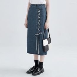 Skirts Korean Fashion Denim Long For Women Y2k Aesthetic Vintage Blue High Waist With Leg Opening Maxi Jeans Skirt Casual 2023