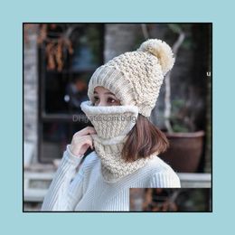 Party Hats Women Winter Warmer Threepiece Set Hat Mask And Scarf Knitted Plus Veet Warm Rre11477 Drop Delivery Home Garden Festive Su Otpy2