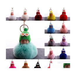 Key Rings Pompom Fluffy Glasses Slee Baby Doll Keychains Bag Ornament Rabbit Fur Ball Keychain Mothers Day Gift Drop Delivery Jewelry Dhapc