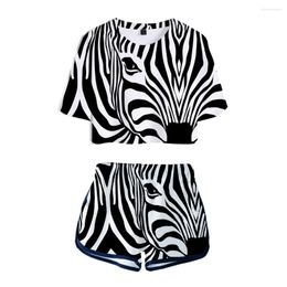 Women's T Shirts Two-piece Set Shorts Ladies Sexy Navel Shirt Fashion Design T-shirt 3D Printing Zebra Texture Street Wear Quality