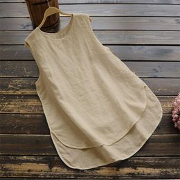 Women's Tanks Women's Summer Tank Tops Cotton Linen Sleeveless Blouse Top O Neck Basic Vest Loose Casual Camis Ladies Solid Colour