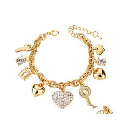 Charm Bracelets Diamond Love Heart Bracelet Handmade Rhinestone Crystal For Women Hip Hop Bangle Jewellery Accessories Dhs K24Fa Drop D Dhczo